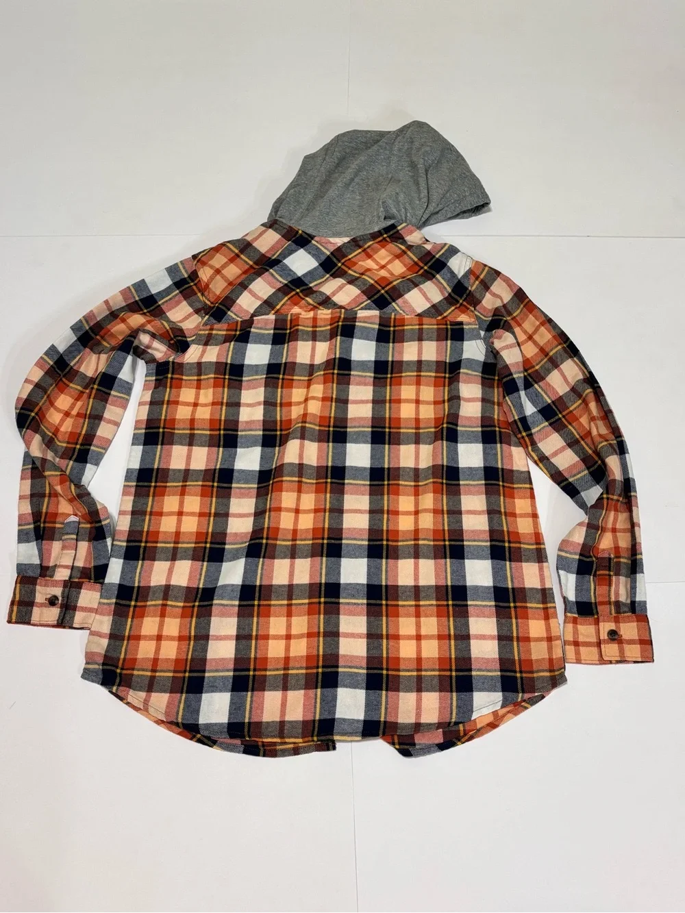 Natural Reflections Orange, Navy & Gray Plaid Hooded Button-Down